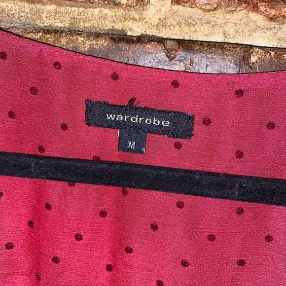 Wardrobe Red Jacquard Dot Short Sleeve Surplice Peplum Top Women's Size Medium - Picture 4 of 8